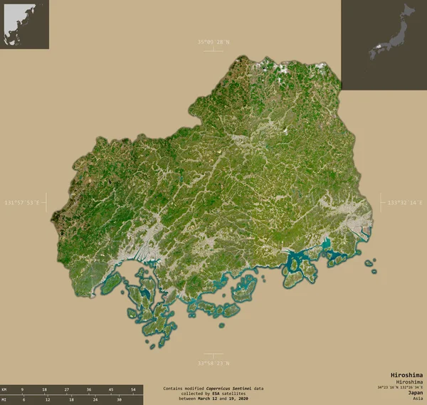 Хіросіма Префектура Японії Супутникові Знімки Sentinel Форма Ізольована Твердому Тлі — стокове фото