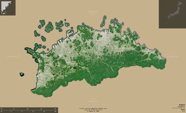 Kagawa Préfecture Japon Imagerie Satellite Sentinel Forme Isolée Sur Fond — Photo