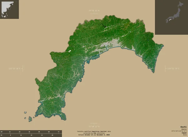 Kochi Prefectuur Van Japan Sentinel Satellietbeelden Vorm Geïsoleerd Solide Achtergrond — Stockfoto