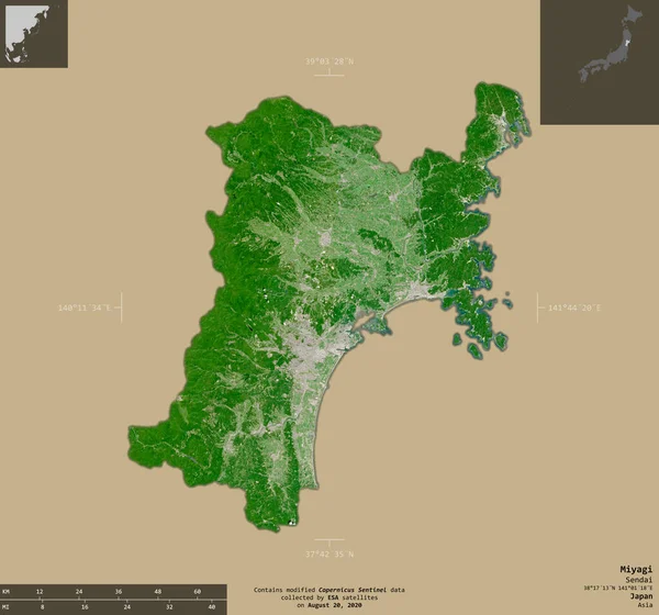 Miyagi Prefektura Japonii Zdjęcia Satelitarne Sentinela Kształt Odizolowany Solidnym Tle — Zdjęcie stockowe