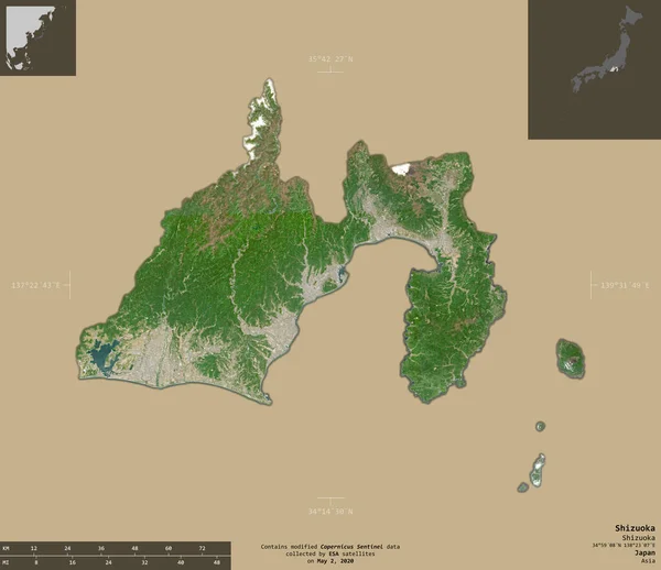 Shizuoka Prefettura Del Giappone Immagini Satellitari Sentinel Forma Isolata Fondo — Foto Stock