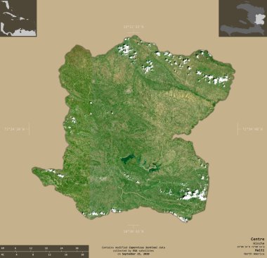 Merkez, Haiti Bölümü. Sentinel-2 uydu görüntüleri. Bilgilendirici örtülerle sağlam arkaplanda izole edilmiş şekil. Değiştirilmiş Kopernik Sentinel verileri içerir