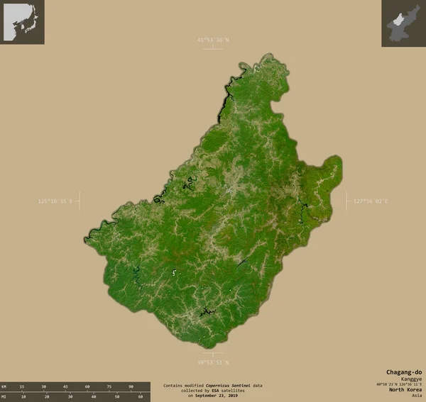 Chagang Province Corée Nord Imagerie Satellite Sentinel Forme Isolée Sur — Photo