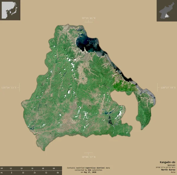 Kangwon Provincia Corea Del Norte Imágenes Satelitales Sentinel Forma Aislada — Foto de Stock