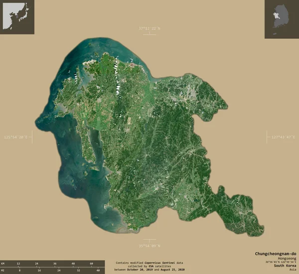 Chungcheongnam Provincia Corea Del Sur Imágenes Satelitales Sentinel Forma Aislada — Foto de Stock