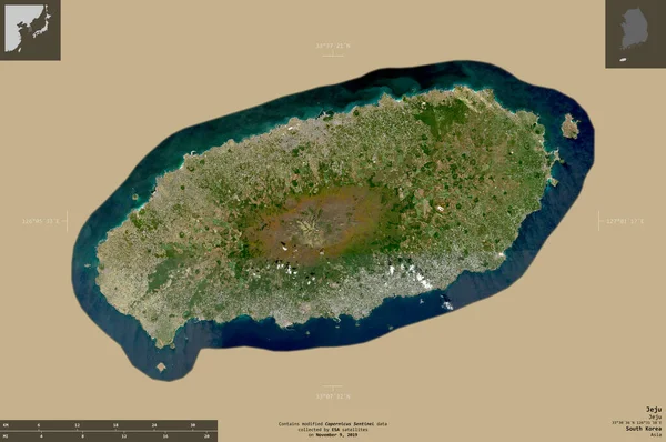 Jeju Província Coreia Sul Imagens Satélite Sentinela Forma Isolada Fundo — Fotografia de Stock