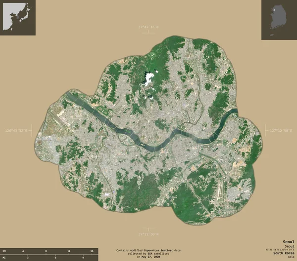 Сеул Столиця Метрополії Південної Кореї Супутникові Знімки Sentinel Форма Ізольована — стокове фото