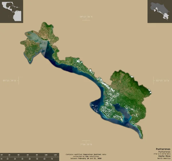 Puntarenas Provinz Costa Rica Satellitenbilder Von Sentinel Form Isoliert Auf — Stockfoto