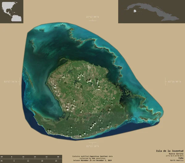 Isla Juventud Province Cuba Imagerie Satellite Sentinel Forme Isolée Sur — Photo