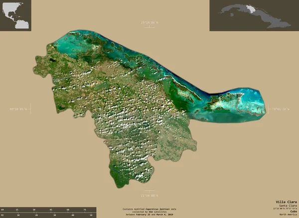 Villa Clara Província Cuba Imagens Satélite Sentinela Forma Isolada Fundo — Fotografia de Stock