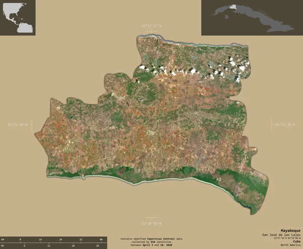Mayabeque Província Cuba Imagens Satélite Sentinela Forma Isolada Fundo Sólido — Fotografia de Stock