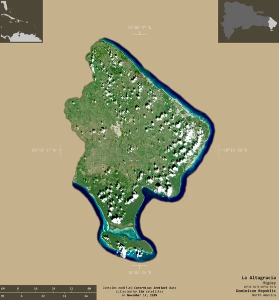 Altagracia Provincia República Dominicana Imágenes Satelitales Sentinel Forma Aislada Sobre —  Fotos de Stock