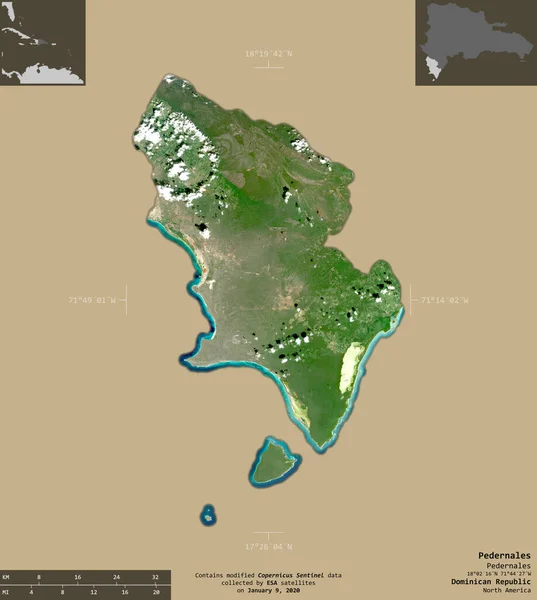 Pedernales Dominikanska Republiken Satellitbilder Från Sentinel Form Isolerad Solid Bakgrund — Stockfoto