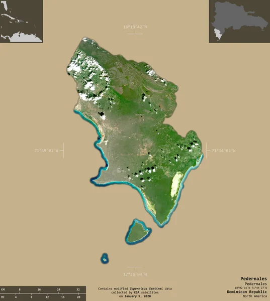 Pedernales Province République Dominicaine Imagerie Satellite Sentinel Forme Isolée Sur — Photo