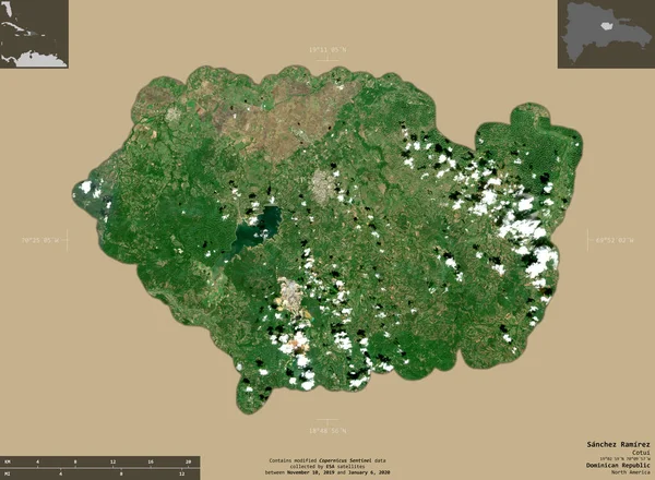 Sanchez Ramirez Provinz Dominikanische Republik Satellitenbilder Von Sentinel Form Isoliert — Stockfoto