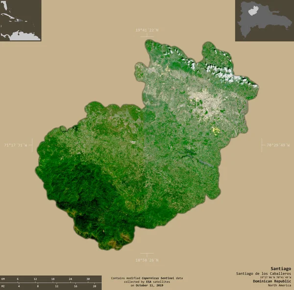 Santiago Provinsen Dominikanska Republiken Satellitbilder Från Sentinel Form Isolerad Solid — Stockfoto