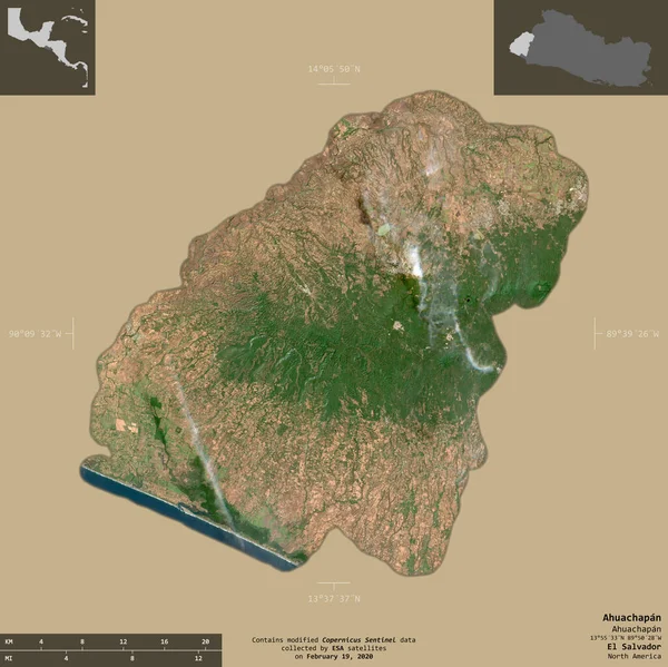 Ahuachapan Departamento Salvador Imagens Satélite Sentinela Forma Isolada Fundo Sólido — Fotografia de Stock