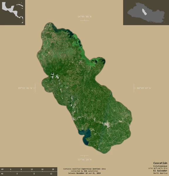 Cuscatlan Departamento Salvador Imagens Satélite Sentinela Forma Isolada Fundo Sólido — Fotografia de Stock