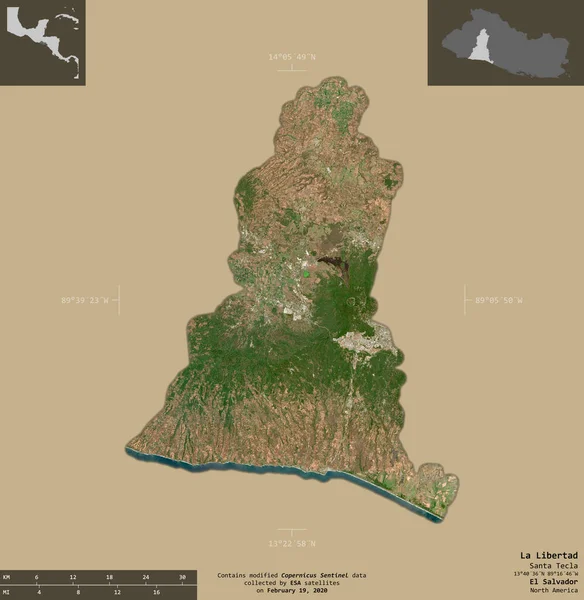 Лібертад Департамент Сальвадору Супутникові Знімки Sentinel Форма Ізольована Твердому Тлі — стокове фото