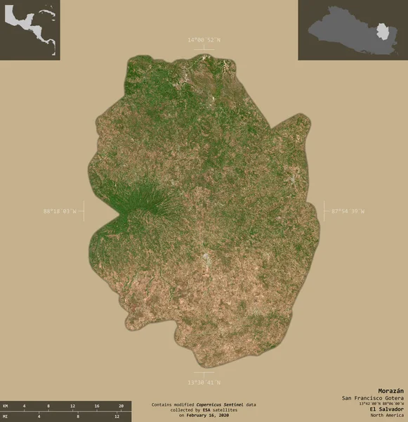 Μοραζάν Από Σαλβαδόρ Sentinel Δορυφορικές Εικόνες Σχήμα Απομονώνονται Στέρεο Φόντο — Φωτογραφία Αρχείου
