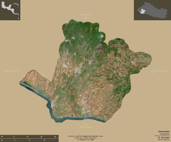 Sonsonate Departamento Salvador Imágenes Satelitales Sentinel Forma Aislada Sobre Fondo — Foto de Stock