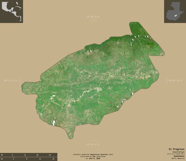 Progreso Departamento Guatemala Imagens Satélite Sentinela Forma Isolada Fundo Sólido — Fotografia de Stock