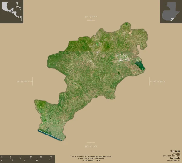 Jutiapa Departement Guatemala Satellitenbilder Von Sentinel Form Isoliert Auf Festem — Stockfoto