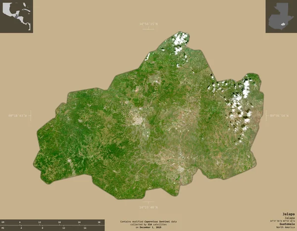 Jalapa Departementet Guatemala Satellitbilder Från Sentinel Form Isolerad Solid Bakgrund — Stockfoto