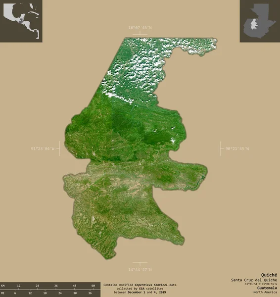 Quiche Département Guatemala Imagerie Satellite Sentinel Forme Isolée Sur Fond — Photo