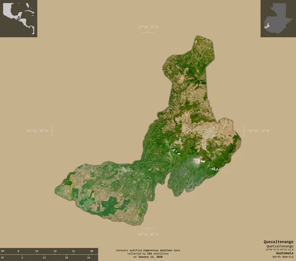 Quezaltenango Dipartimento Del Guatemala Immagini Satellitari Sentinel Forma Isolata Fondo — Foto Stock