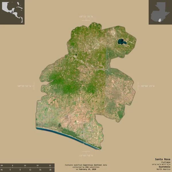 Santa Rosa Departamento Guatemala Imágenes Satelitales Sentinel Forma Aislada Sobre — Foto de Stock