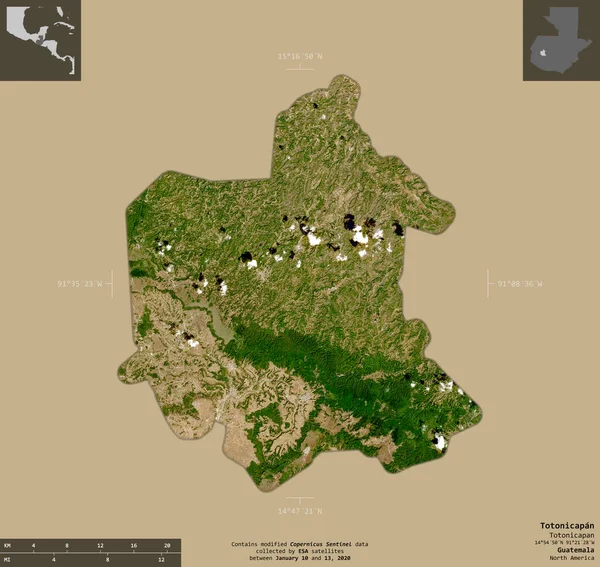 Totonicapan Guatemala Bölümü Sentinel Uydu Görüntüleri Bilgilendirici Örtülerle Sağlam Arkaplanda — Stok fotoğraf