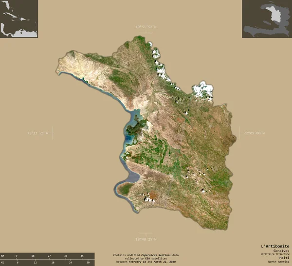 Artibonite Department Haiti Sentinel Satellite Imagery Shape Isolated Solid Background — Stock Photo, Image