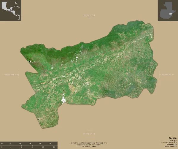 Zacapa Departement Guatemala Satellitenbilder Von Sentinel Form Isoliert Auf Festem — Stockfoto