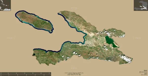 Ouest Departement Haïti Sentinel Satellietbeelden Vorm Geïsoleerd Solide Achtergrond Met — Stockfoto