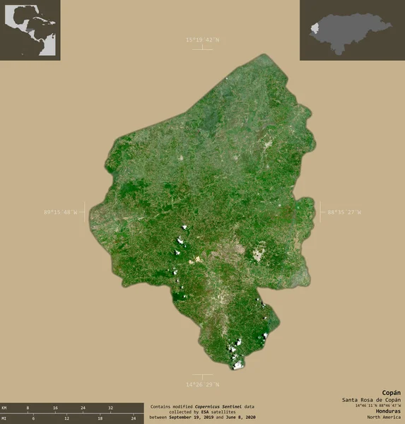 Копан Департамент Гондураса Снимки Спутника Сентинел Форма Изолирована Твердом Фоне — стоковое фото
