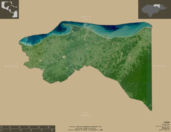 Colón Departamento Honduras Imágenes Satelitales Sentinel Forma Aislada Sobre Fondo —  Fotos de Stock