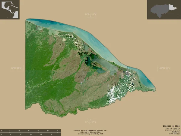 Gracias Dios Departamento Honduras Imágenes Satelitales Sentinel Forma Aislada Sobre —  Fotos de Stock