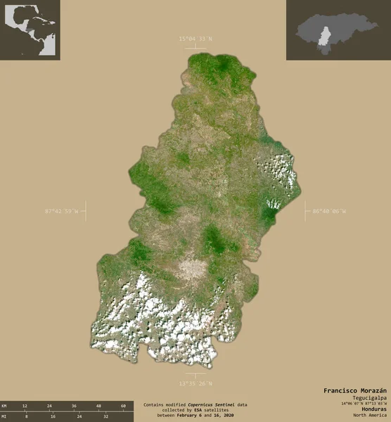 Francisco Morazán Departamento Honduras Imágenes Satelitales Sentinel Forma Aislada Sobre — Foto de Stock
