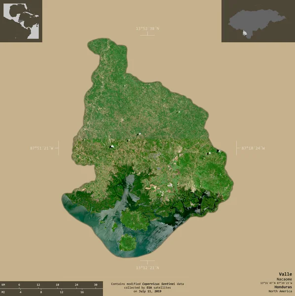 Valle Departamento Honduras Imágenes Satelitales Sentinel Forma Aislada Sobre Fondo — Foto de Stock