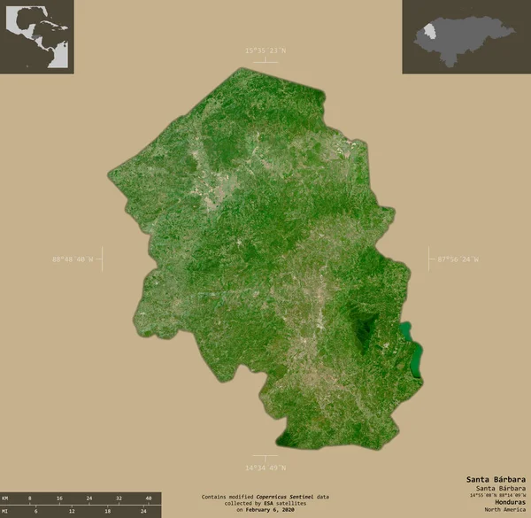 Santa Barbara Departementet Honduras Satellitbilder Från Sentinel Form Isolerad Solid — Stockfoto