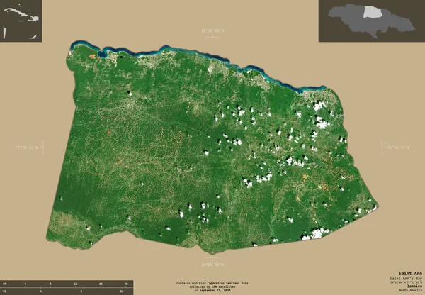 Santa Ana Parroquia Jamaica Imágenes Satelitales Sentinel Forma Aislada Sobre — Foto de Stock