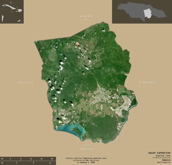Katharina Pfarrei Von Jamaika Satellitenbilder Von Sentinel Form Isoliert Auf — Stockfoto