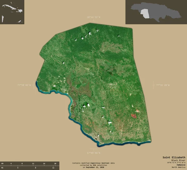 Sainte Elizabeth Paroisse Jamaïque Imagerie Satellite Sentinel Forme Isolée Sur — Photo