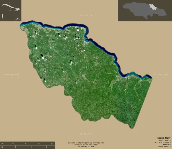 Saint Mary Jamaicas Församling Satellitbilder Från Sentinel Form Isolerad Solid — Stockfoto