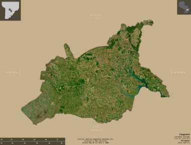 Caaguazu, Paraguay Bölümü. Sentinel-2 uydu görüntüleri. Bilgilendirici örtülerle sağlam arkaplanda izole edilmiş şekil. Değiştirilmiş Kopernik Sentinel verileri içerir