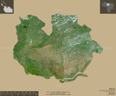 Guarico, Venezuela eyaleti. Sentinel-2 uydu görüntüleri. Bilgilendirici örtülerle sağlam arkaplanda izole edilmiş şekil. Değiştirilmiş Kopernik Sentinel verileri içerir
