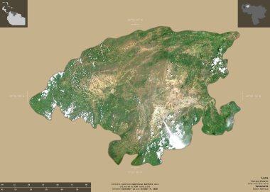 Lara, Venezuela Eyaleti. Sentinel-2 uydu görüntüleri. Bilgilendirici örtülerle sağlam arkaplanda izole edilmiş şekil. Değiştirilmiş Kopernik Sentinel verileri içerir