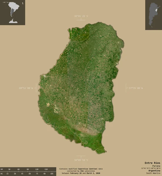 Entre Rios Provinz Von Argentinien Satellitenbilder Von Sentinel Form Isoliert — Stockfoto