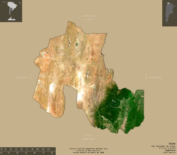 Jujuy Provincia Argentina Immagini Satellitari Sentinel Forma Isolata Fondo Solido — Foto Stock